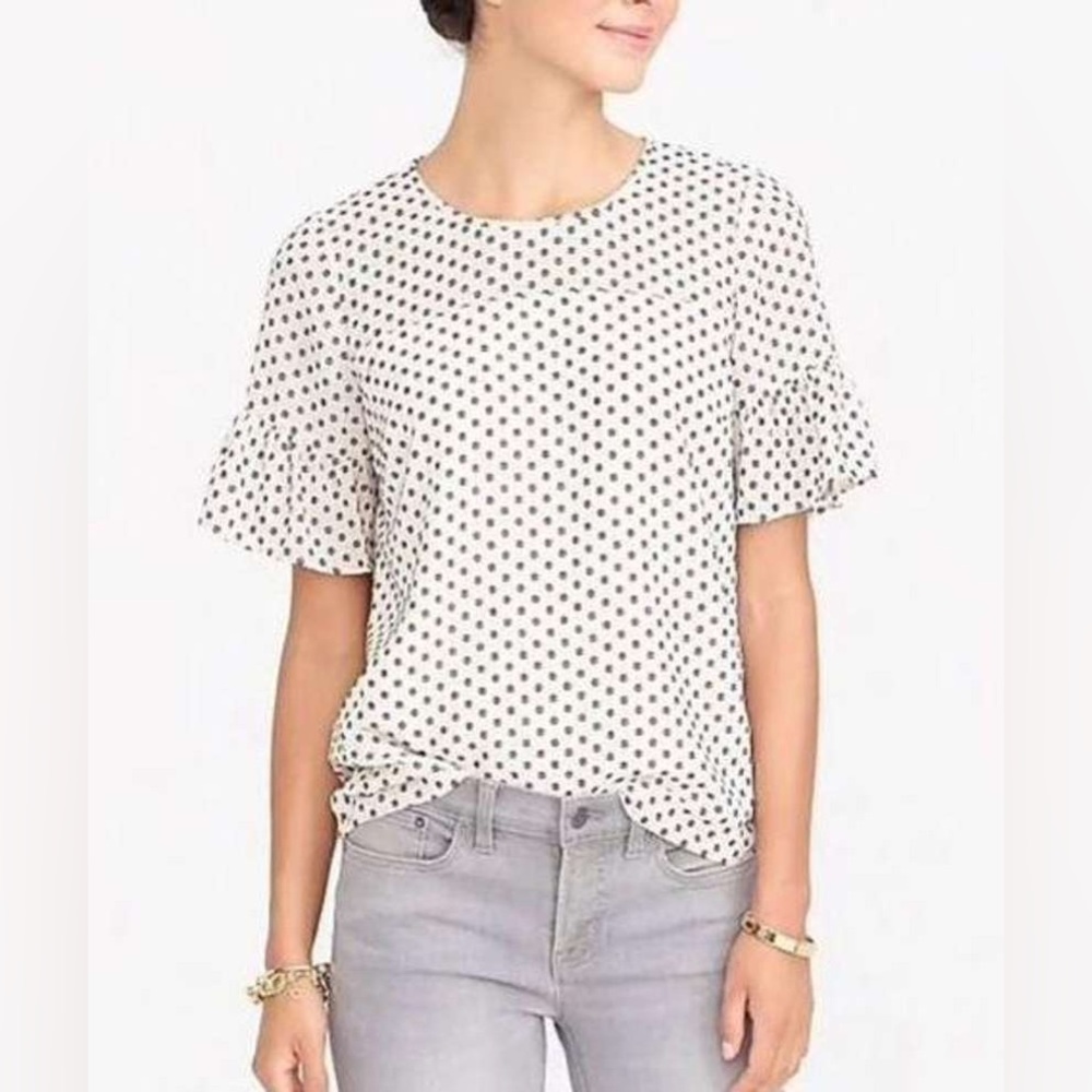 J Crew - Like New - Ruffle Sleeved Polka-Dot Blouse - Size: Small